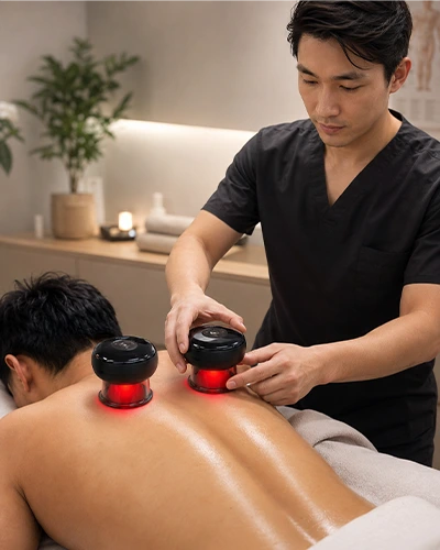 Chiropractic Plano TX Cupping Therapy with Patient